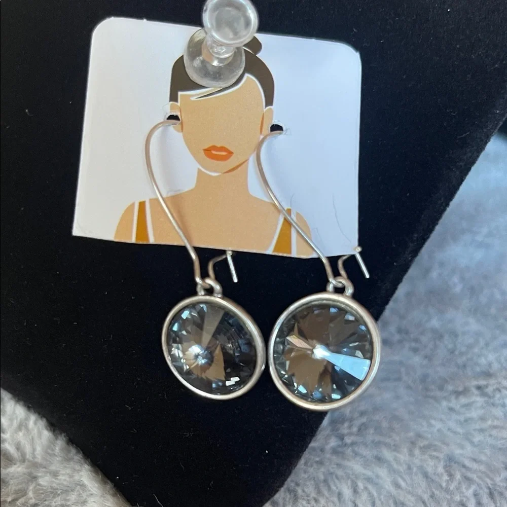 Silver tone frío earring whit black faceted stones